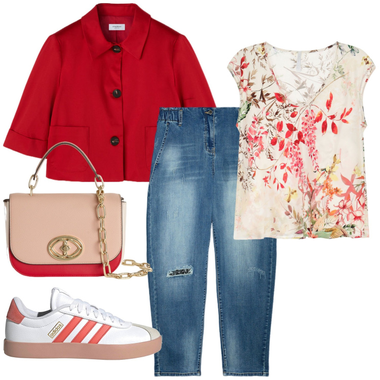 Outfit donna - Total look #2128083. Stile Casual per Tutti i giorni. Abbinamento con top, jeans dritti, sneakers, borse a tracolla, blazer.
