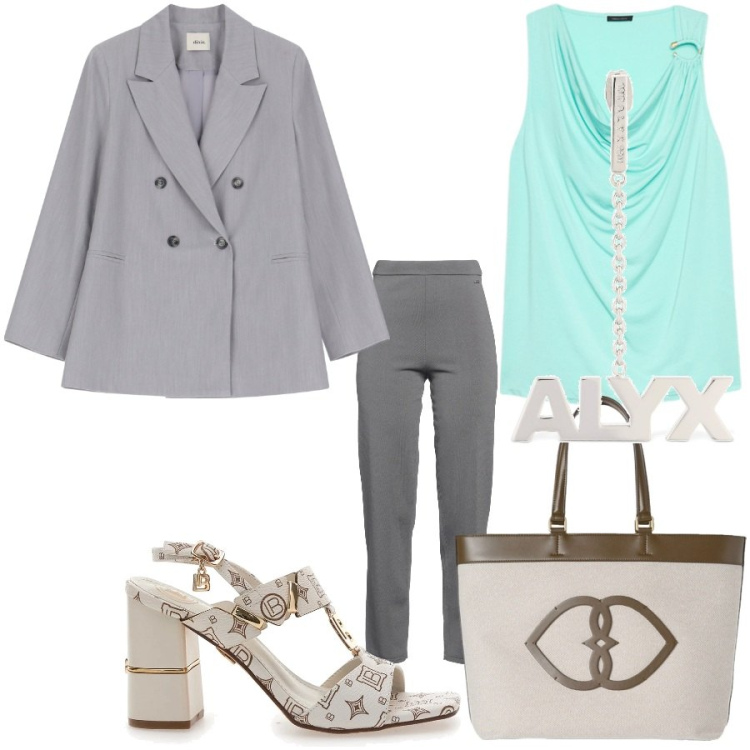 Outfit donna - Top Tiffany. Stile Romantica per Tutti i giorni. Abbinamento con pantaloni, blazer, top, sandali col tacco, orecchini, shopping bag.