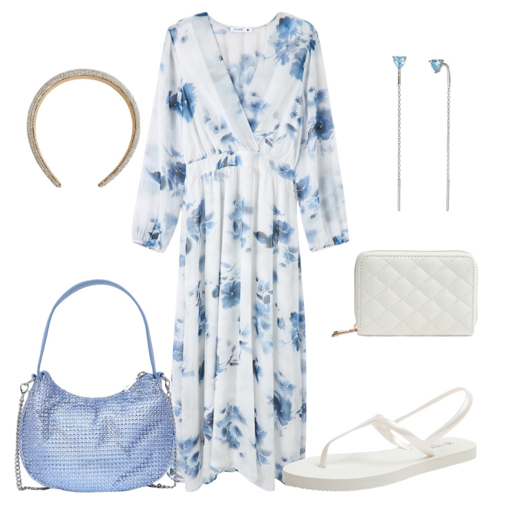 Outfit donna - Total look #2128135. Stile Casual Abbinamento con sandali, vestiti lunghi, portafogli, cerchietti, borse a spalla, orecchini.