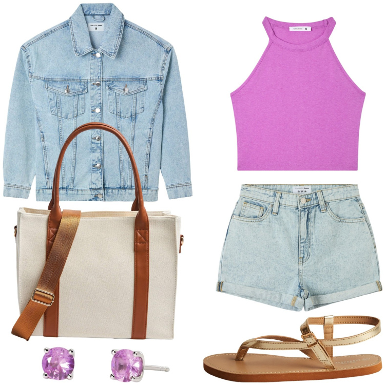 Outfit donna - Terranova - Occasioni Speciali. Stile Urban per Tutti i giorni. Abbinamento con canottiere, shorts, shopping bag, cappotti, ciabatte, orecchini.