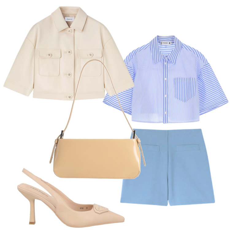 Outfit donna - La giacca mini. Stile Minimal per Serata fuori. Abbinamento con décolleté, borse a spalla, camicie, blazer, shorts.