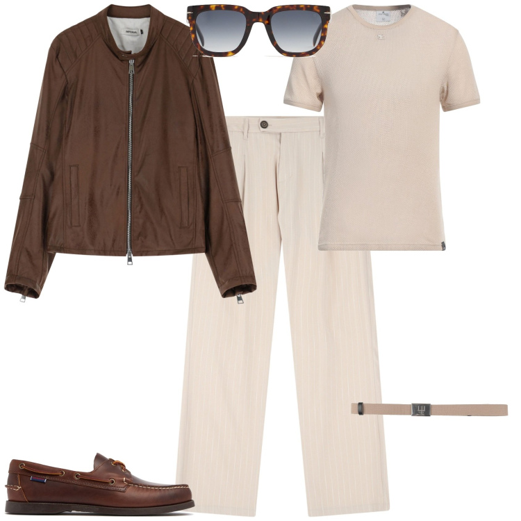 Outfit uomo - Total look #2128211. Stile Trendy per Tutti i giorni. Abbinamento con cinture, t-shirt, pantaloni, giacche, occhiali da sole, scarpe stringate.