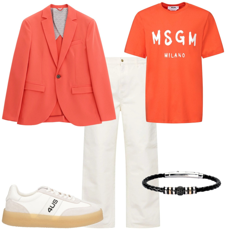 Outfit uomo - Total look #2128215. Stile Trendy per Serata speciale. Abbinamento con sneakers, braccialetti, giacche, jeans, t-shirt.