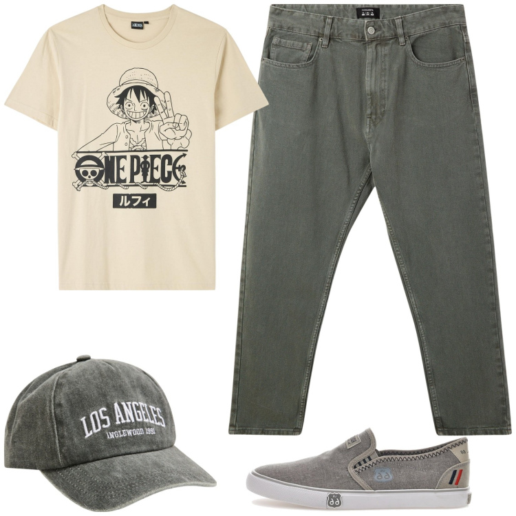 Outfit uomo - La t-shirt stampata. Stile Casual per Tutti i giorni. Abbinamento con pantaloni, t-shirt, cappelli, sneakers.