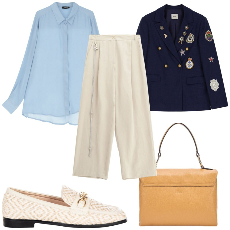 Outfit donna - Mannish a maggio : in ufficio. Stile Mannish per Ufficio. Abbinamento con mocassini, pantaloni, camicie, blazer, borse a cartella.