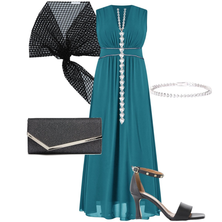 Outfit donna - L’abito stile impero. Stile Chic per Cerimonia. Abbinamento con sciarpe, vestiti lunghi, ciondoli, braccialetti, sandali col tacco, pochette.