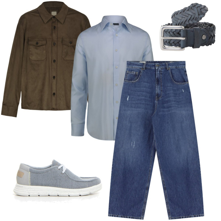 Outfit uomo - In ufficio. Stile Urban per Ufficio. Abbinamento con jeans, cinture, giacche, camicie, scarpe stringate.