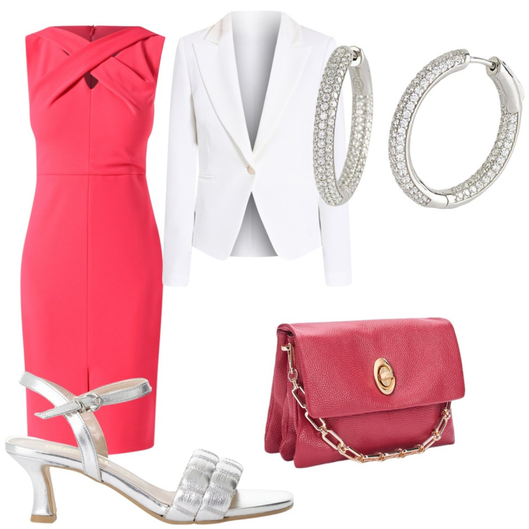 Outfit donna - Pranzo della festa della mamma. Stile Bon Ton per Cerimonia. Abbinamento con orecchini, blazer, vestiti a tubino, sandali col tacco, borse a tracolla.