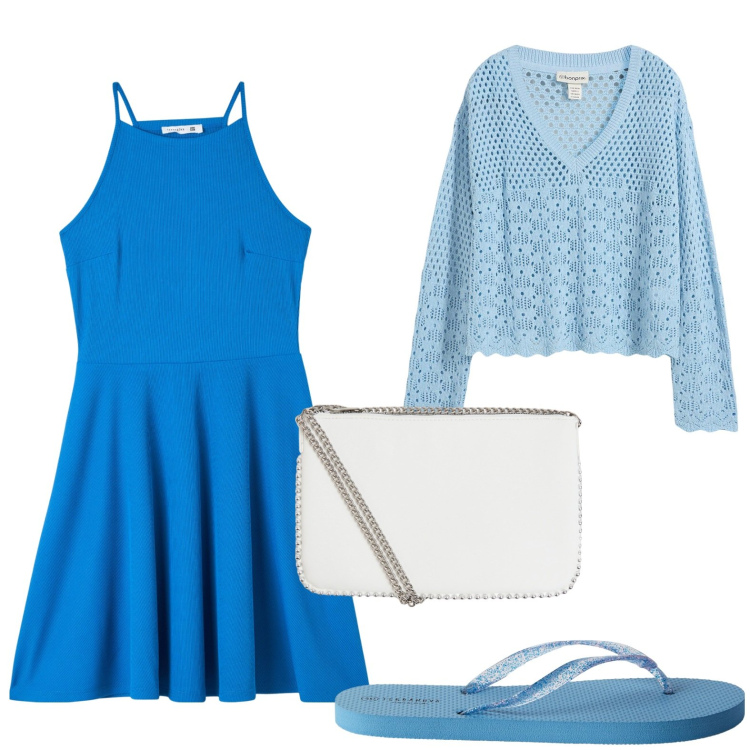 Outfit donna - Minimal. Stile Minimal per Tutti i giorni. Abbinamento con maglieria, infradito, vestiti corti, borse a tracolla.