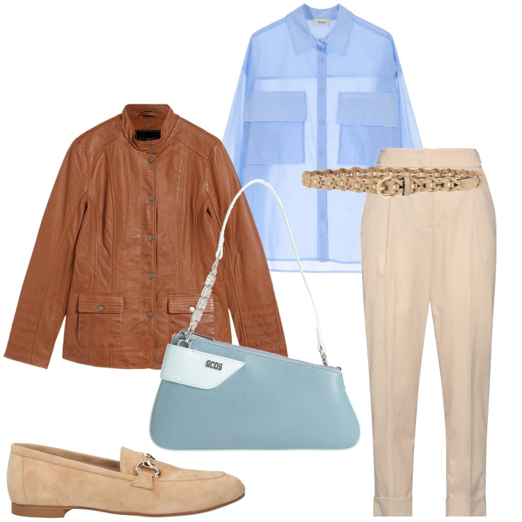 Outfit donna - Trasparenze. Stile Casual chic per Ufficio. Abbinamento con blazer, pantaloni, mocassini, cinture, borse a mano, camicie.