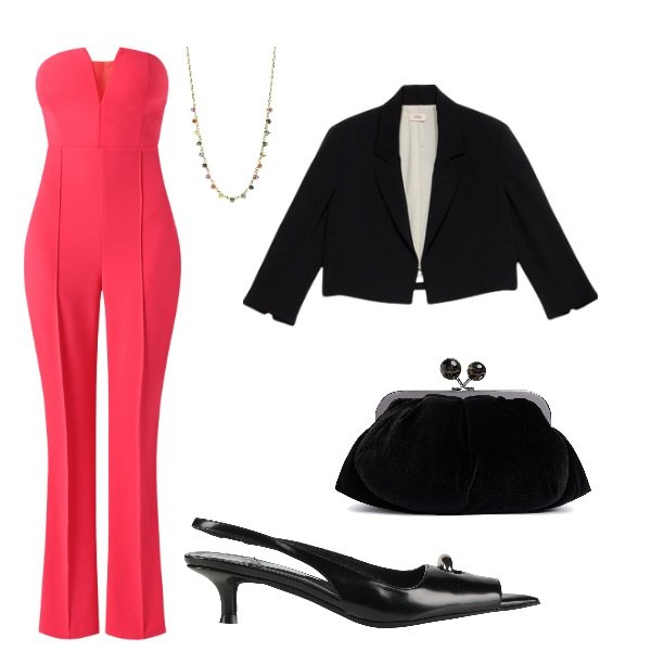 Outfit donna - la festa di greta. Stile Sexy per Serata fuori. Abbinamento con sandali col tacco, tute, collane, pochette, bolero.