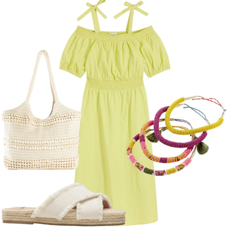 Outfit donna - Lime green. Stile Basic per Mare. Abbinamento con ciabatte, vestiti, shopping bag, braccialetti.