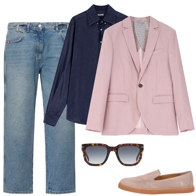 Outfit uomo - Eleganza rilassata. Stile Business/Elegante per Ufficio. Abbinamento con scarpe stringate, giacche, camicie, occhiali da sole, jeans.