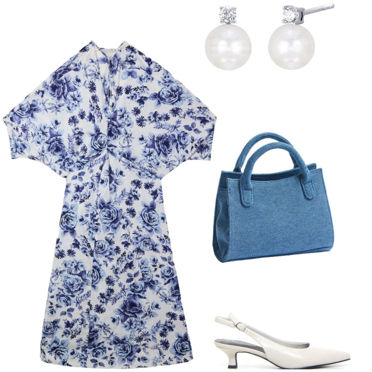 Outfit donna - Viva la mamma. Stile Bon Ton per Cerimonia. Abbinamento con vestiti lunghi, borse a tracolla, orecchini, décolleté.