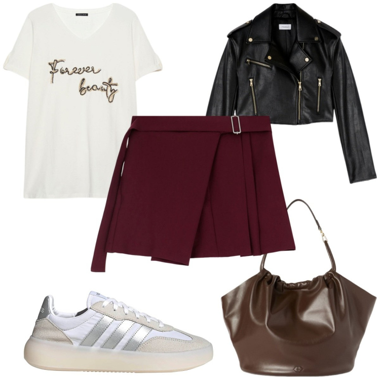 Outfit donna - Total look #2128410. Stile Trendy per Tutti i giorni. Abbinamento con minigonne, t-shirt, borse a secchiello, blazer, sneakers.