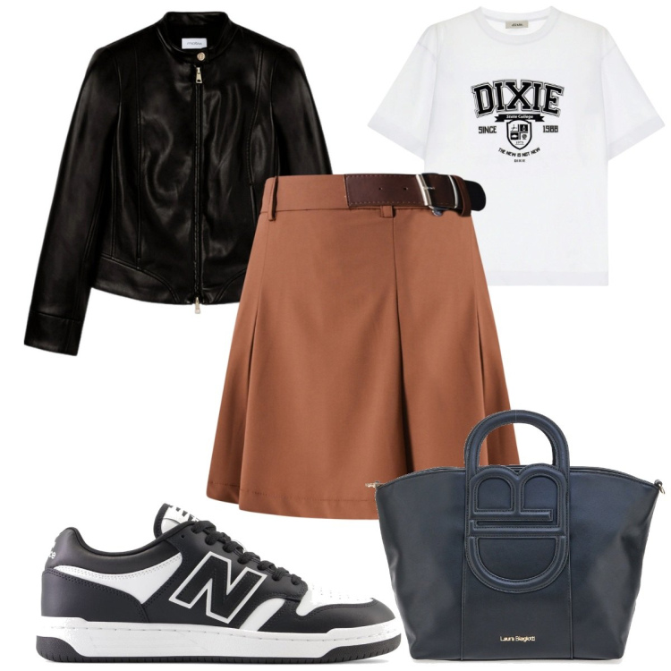 Outfit donna - Total look #2128411. Stile Trendy per Tutti i giorni. Abbinamento con t-shirt, sneakers, minigonne, blazer, borse a tracolla.