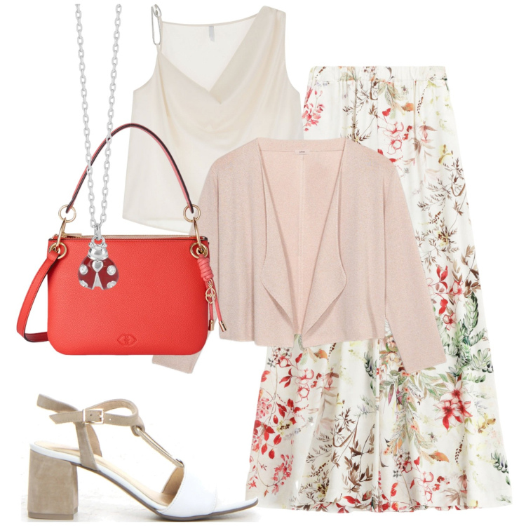 Outfit donna - Pranzo della festa della mamma @ambrosia. Stile Romantica per Tutti i giorni. Abbinamento con collane, pantaloni, top, sandali col tacco, borse a tracolla, cardigans.