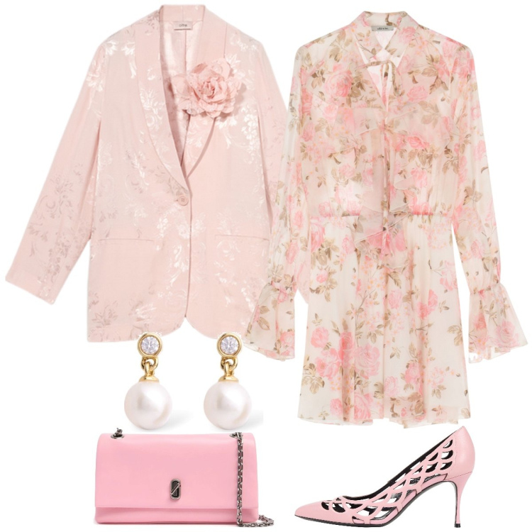 Outfit donna - Cerimonia. Stile Romantica per Cerimonia. Abbinamento con décolleté, vestiti corti, blazer, orecchini, pochette.