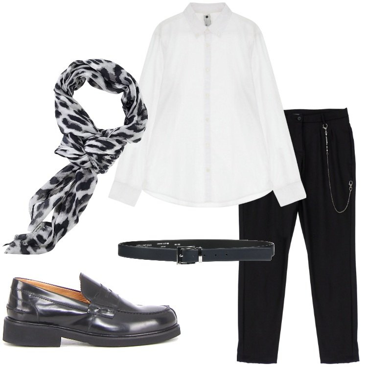 Outfit uomo - Focus accessori. Stile Trendy per Serata speciale. Abbinamento con cinture, camicie, pantaloni, sciarpe e foulard, scarpe stringate.