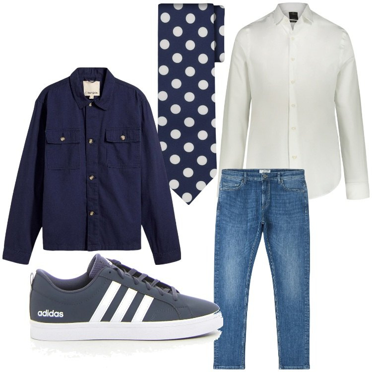 Outfit uomo - Un tipo a pois. Stile Casual per Serata speciale. Abbinamento con giacche, jeans skinny, camicie, cravatte, sneakers.
