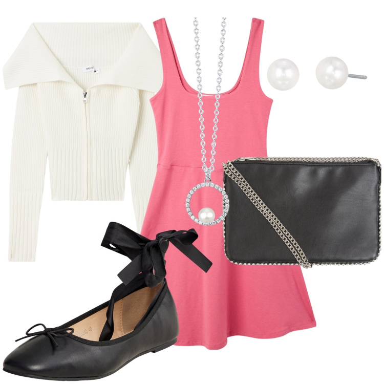 Outfit donna - Terranova - Occasioni Speciali. Stile Glamour per Serata fuori. Abbinamento con borse a tracolla, vestiti corti, cardigans, ballerine, orecchini, collane.