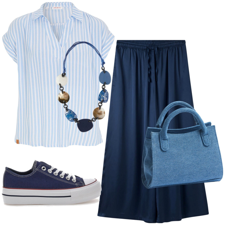 Outfit donna - Total look #2128645. Stile Minimal per Tutti i giorni. Abbinamento con bluse, pantaloni, borse a tracolla, sneakers, collane.
