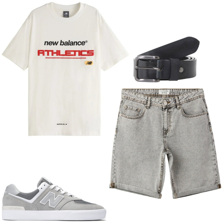 Outfit uomo - Shorts di jeans. Stile Casual per Tutti i giorni. Abbinamento con bermuda, t-shirt, sneakers, cinture.