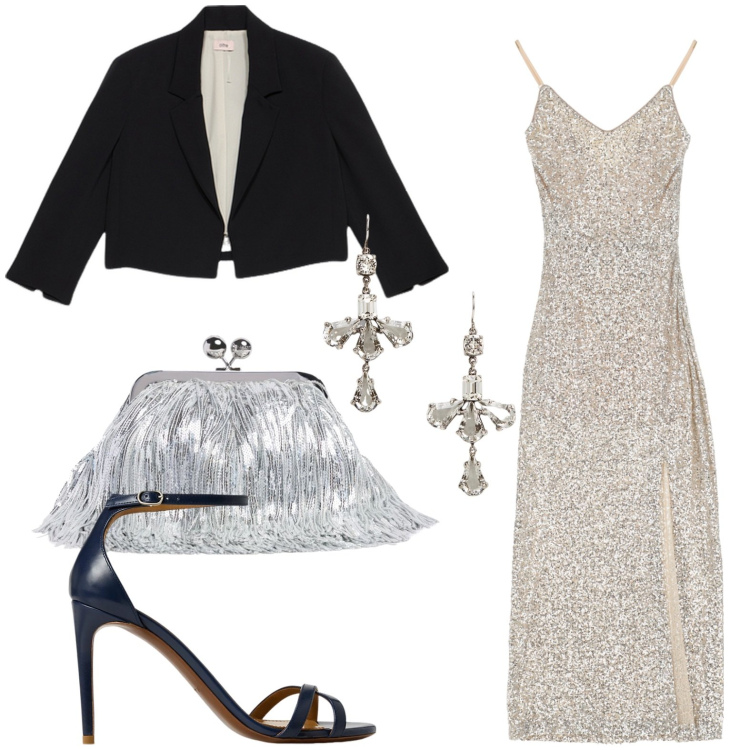 Outfit donna - Speciale Mini Bag. Stile Chic per Cerimonia. Abbinamento con vestiti lunghi, sandali col tacco, orecchini, pochette, bolero.