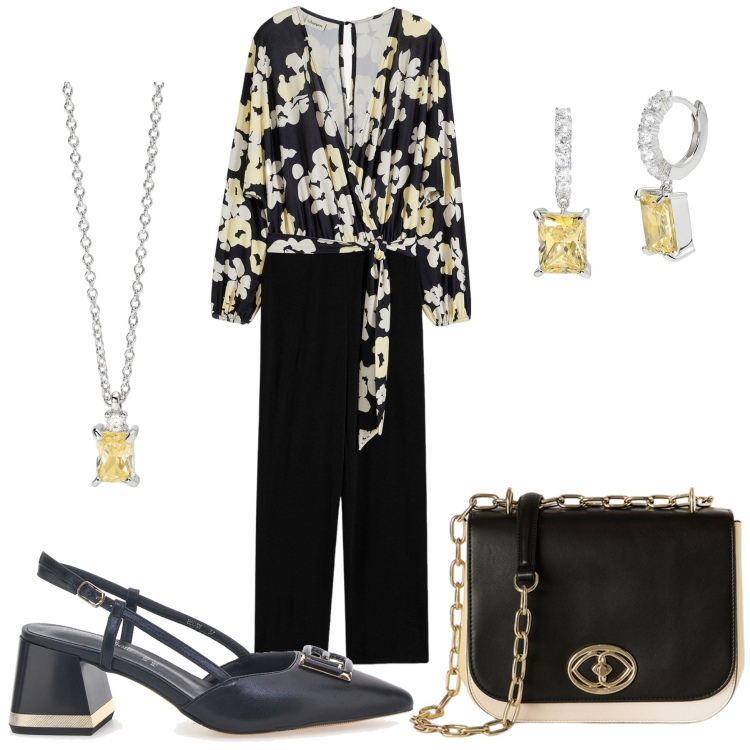 Outfit donna - Total look #2128763. Stile Romantica per Serata fuori. Abbinamento con tute, orecchini, collane, décolleté, borse a tracolla.