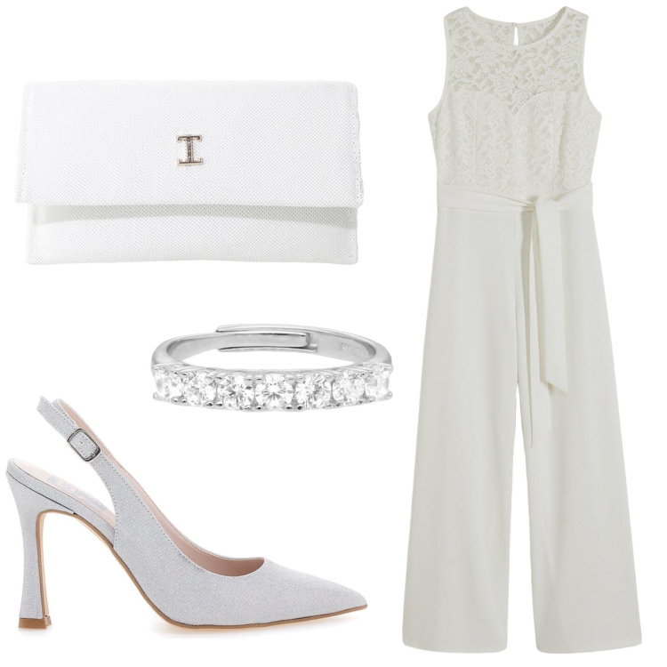 Outfit donna - Total look #2128767. Stile Romantica per Cerimonia. Abbinamento con tute, anelli, borse a tracolla, décolleté.