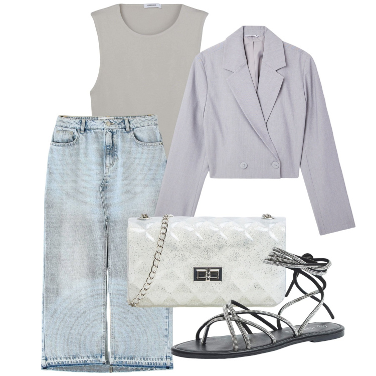 Outfit donna - Terranova - Occasioni Speciali. Stile Casual chic per Serata fuori. Abbinamento con borse a tracolla, sandali alla schiava, blazer, gonne lunghe, top.