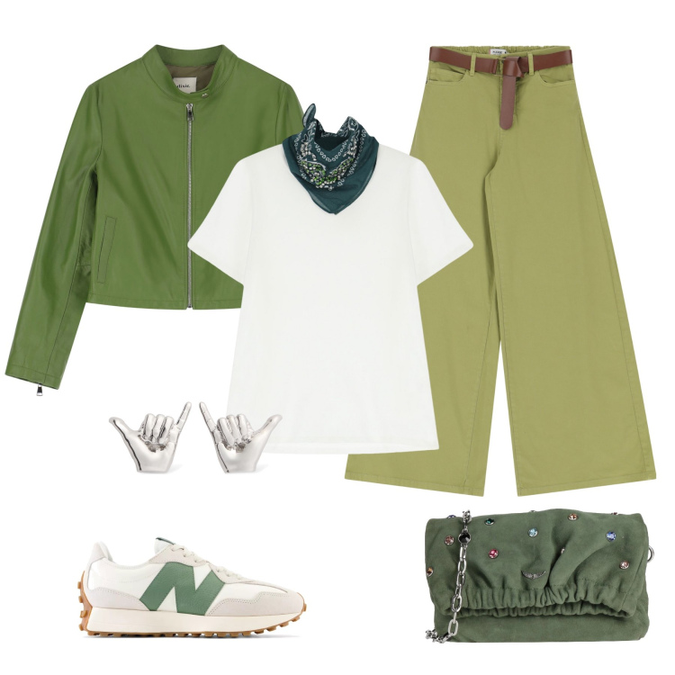 Outfit donna - Total look #2128864. Stile Casual per Tutti i giorni. Abbinamento con borse a tracolla, sneakers, pantaloni, t-shirt, giacche, orecchini.