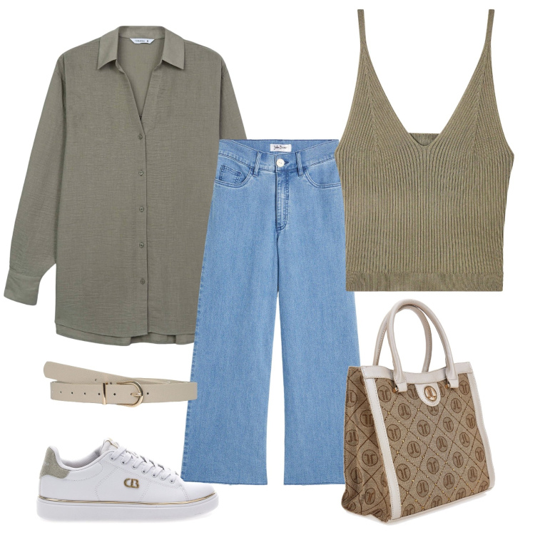 Outfit donna - Total look #2128876. Stile Casual per Scuola/Università. Abbinamento con jeans, camicie, top, cinture, sneakers, borse a spalla.