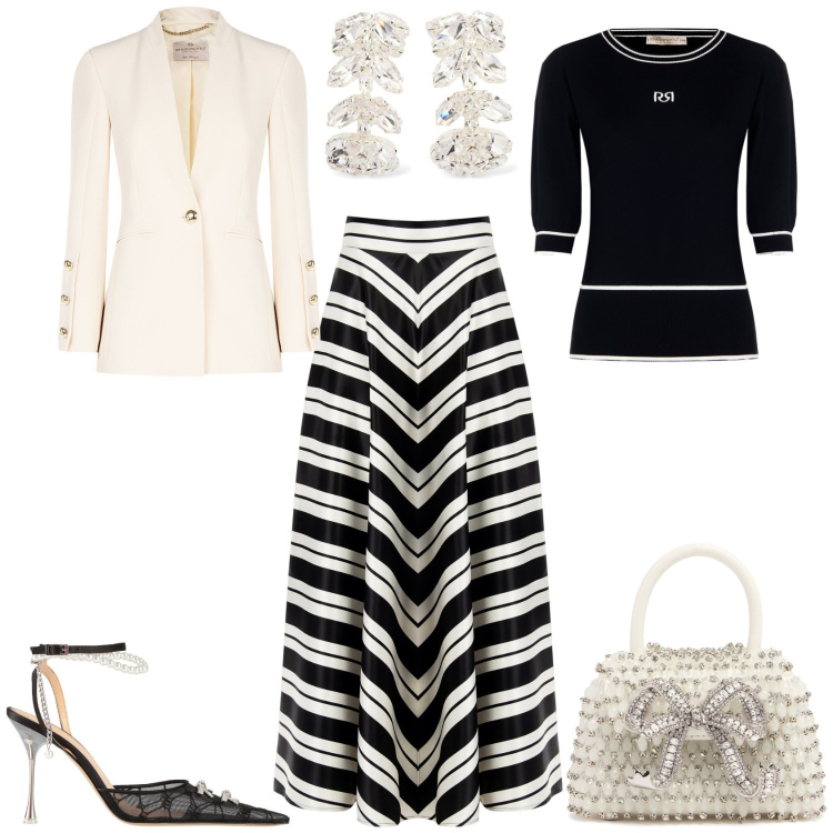 Outfit donna - Cerimonia evento serata speciale. Stile Bon Ton per Cerimonia. Abbinamento con décolleté, gonne, t-shirt, blazer, borse a mano, orecchini.