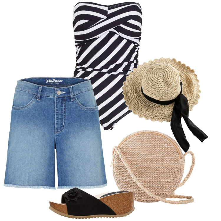 Outfit donna - bonprix HOLIDAY CAPSULE - DESTINATION DR. Stile Casual per Mare. Abbinamento con cappelli, sandali, borse a tracolla, costumi interi, shorts.