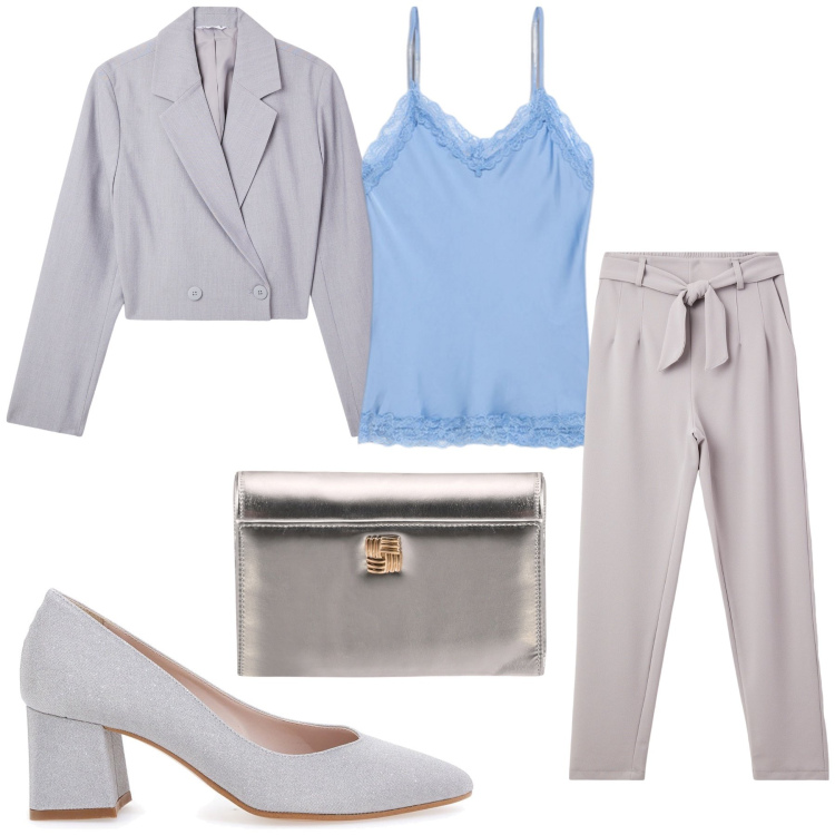 Outfit donna - Total look #2128913. Stile Chic per Ufficio. Abbinamento con blazer, pantaloni chino, borse a tracolla, décolleté, top.