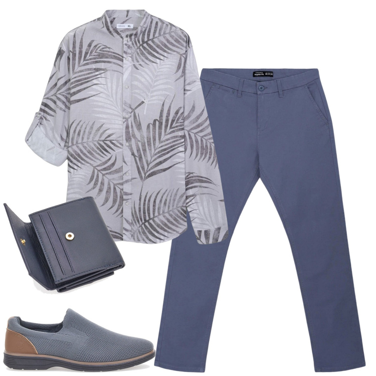 Outfit uomo - City. Stile Urban per Tutti i giorni. Abbinamento con camicie, pantaloni chino, portafogli, scarpe stringate.