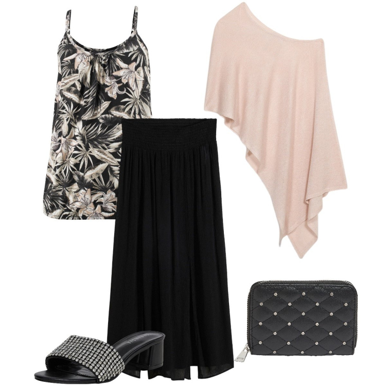 Outfit donna - Lurex al mare. Stile Glamour per Serata fuori. Abbinamento con gonne lunghe, top, ciabatte, portafogli, bolero.