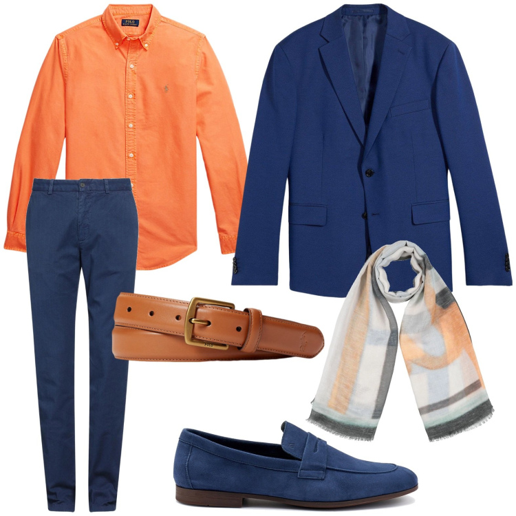 Outfit uomo - Colori vitaminici. Stile Casual per Ufficio. Abbinamento con giacche, sciarpe, pantaloni chino, cinture, camicie, scarpe stringate.