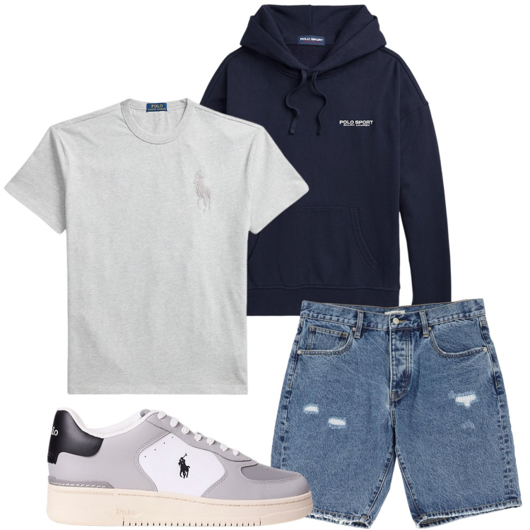 Outfit uomo - Only comfort. Stile Casual per Tutti i giorni. Abbinamento con bermuda, t-shirt, sneakers, felpe con cappuccio.
