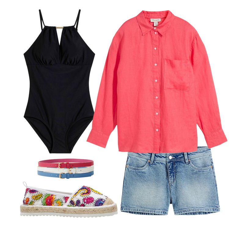 Outfit donna - Total look #2129077. Stile Boho per Mare. Abbinamento con espadrillas, costumi interi, shorts, camicie, cinture.