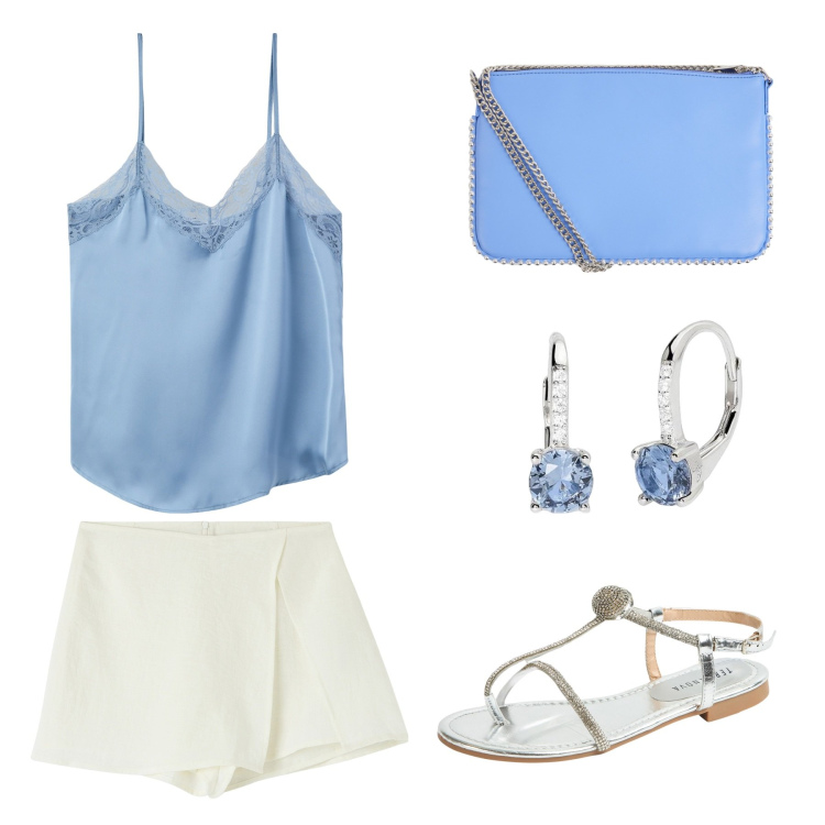 Outfit donna - Total look #2129085. Stile Glamour per Serata fuori. Abbinamento con minigonne, borse a tracolla, ciabatte, top, orecchini.