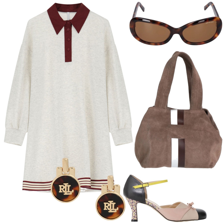 Outfit donna - Al ristorante per la festa della mamma. Stile Chic per Serata fuori. Abbinamento con borse a mano, vestiti corti, décolleté, orecchini, occhiali da sole.