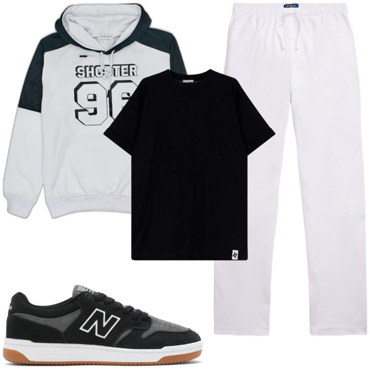 Outfit uomo - Passeggiata in montagna. Stile Casual per Tutti i giorni. Abbinamento con sneakers, t-shirt, pantaloni, felpe con cappuccio.
