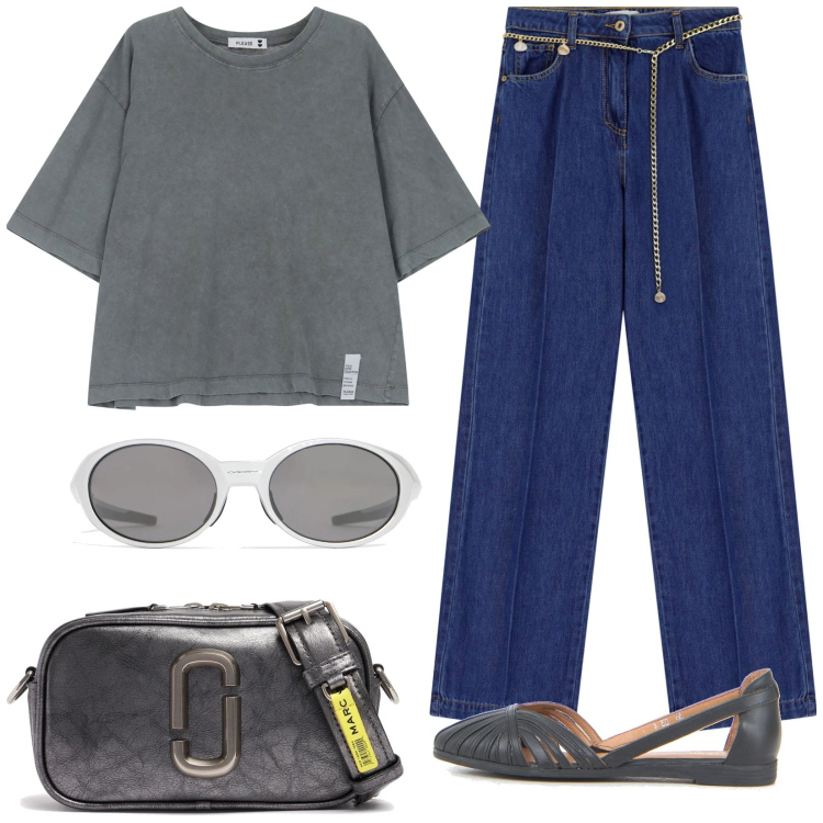 Outfit donna - Grey. Stile Casual chic per Tutti i giorni. Abbinamento con jeans, t-shirt, ballerine, borse a spalla, occhiali da sole.