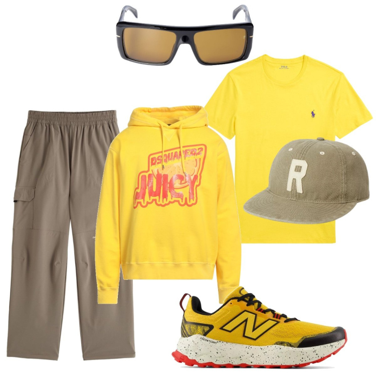 Outfit uomo - Giornata di sole…. Stile Casual per Tutti i giorni. Abbinamento con felpe con cappuccio, pantaloni, sneakers, t-shirt, cappelli, occhiali da sole.