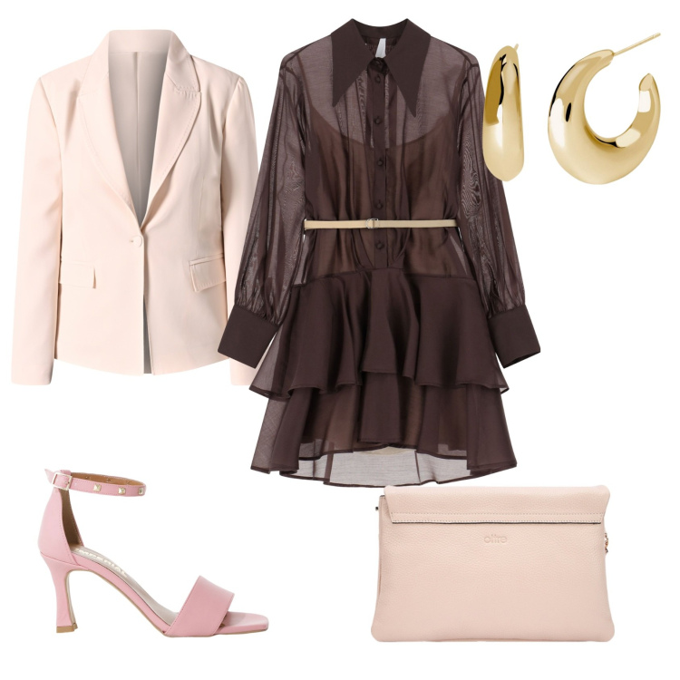 Outfit donna - Total look #2129162. Stile Glamour per Serata fuori. Abbinamento con vestiti corti, sandali col tacco, orecchini, blazer, borse a tracolla.