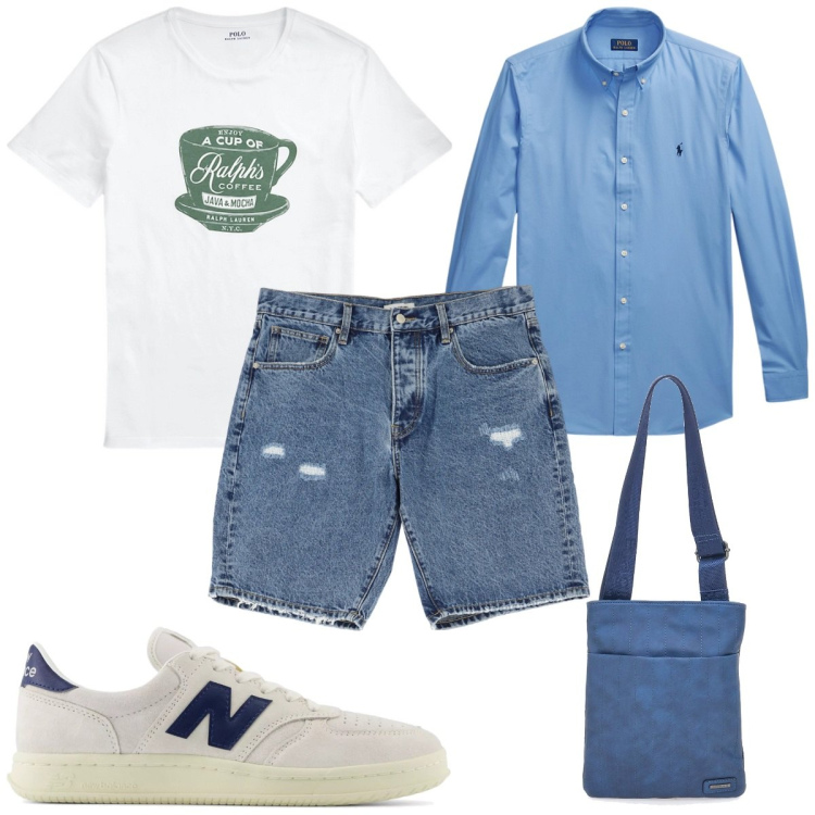 Outfit uomo - Total look #2129164. Stile Trendy per Tutti i giorni. Abbinamento con sneakers, bermuda, camicie, t-shirt, portafogli.
