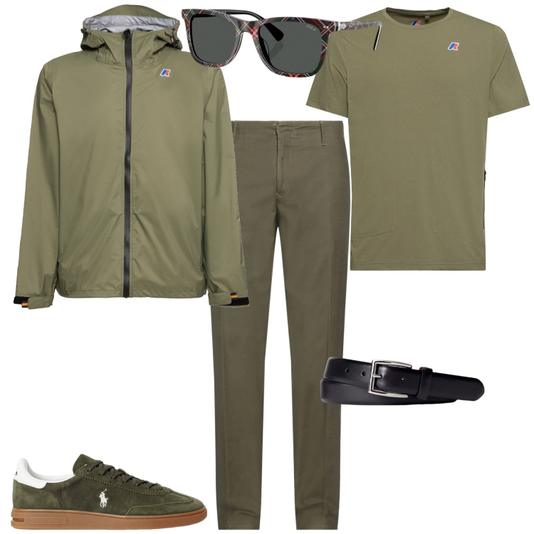 Outfit uomo - Total look #2129207. Stile Trendy per Tutti i giorni. Abbinamento con pantaloni chino, cinture, sneakers, occhiali da sole, t-shirt, giacche.