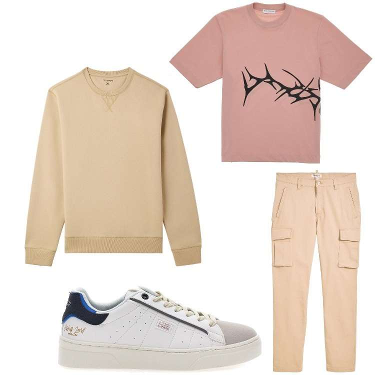 Outfit uomo - Tutti i giorni. Stile Casual per Tutti i giorni. Abbinamento con pantaloni cargo, felpe, sneakers, t-shirt.